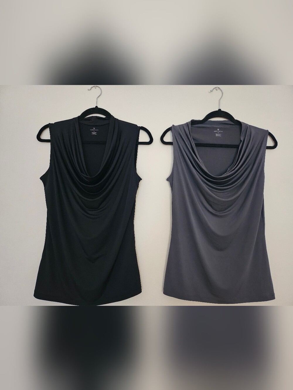 Worthington Sleeveless Drape Neck Top - Black & Charcoal